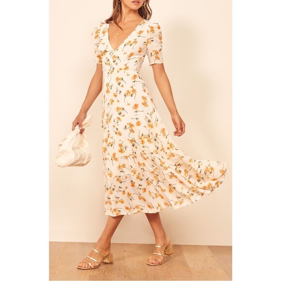 Reformation Floral Cosa Tiered Coquette Girly Vacation Midi Dress Sz 8 - Picture 1 of 11